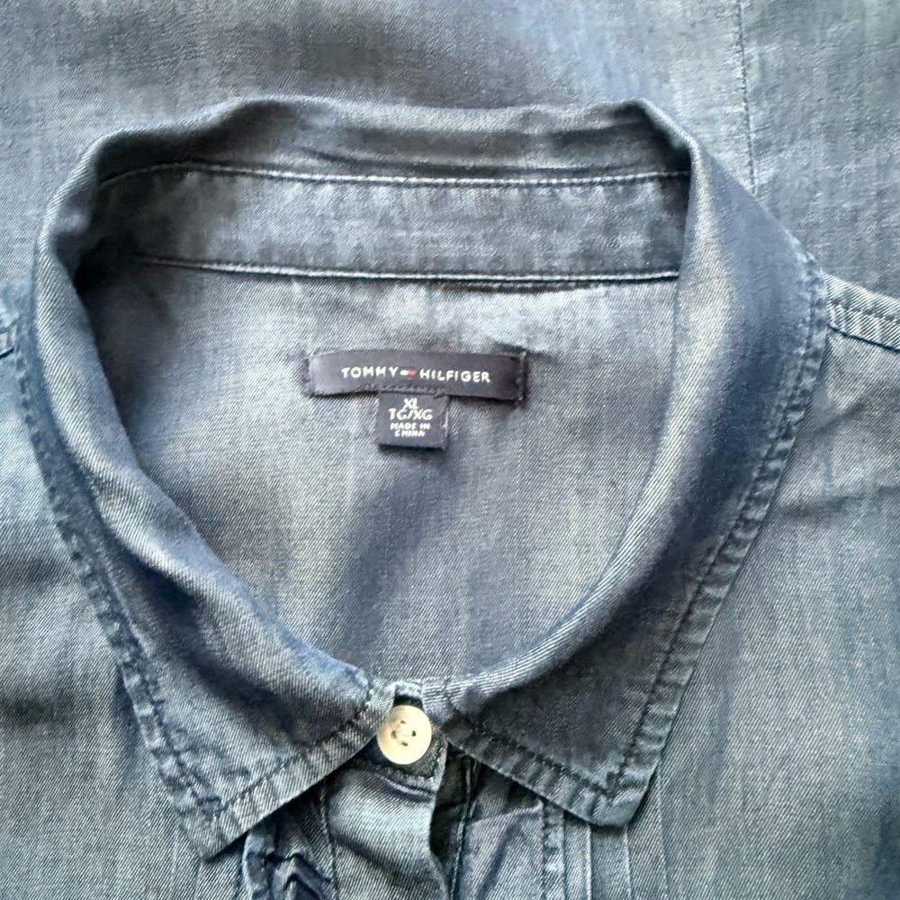 Tommy Hilfiger Indigo ruffle button down shirt - Picture 4 of 5